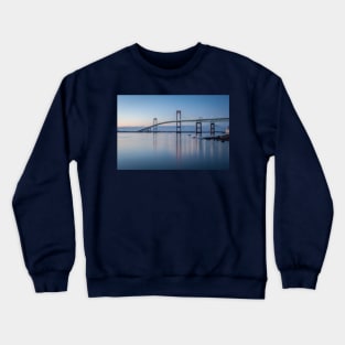 Newport Bridge at Morning Blue Twilight Crewneck Sweatshirt